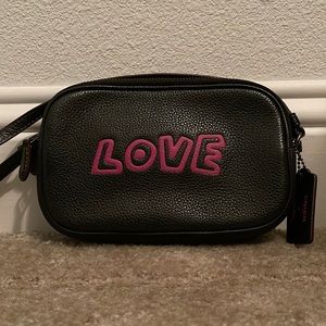 Hard-to-Find Black Leather Coach × Kieth Haring “LOVE" Crossbody Bag EUC